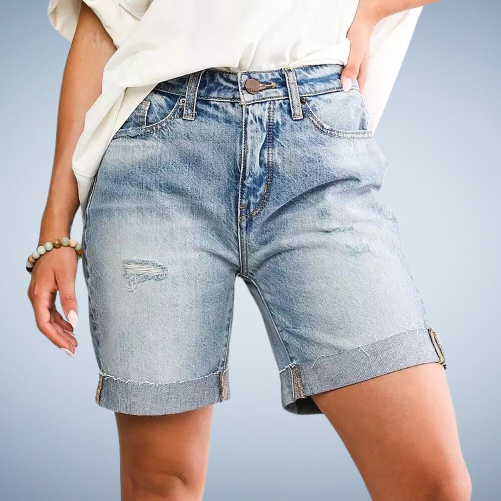 BKE Parker Cuffed High Rise Distressed Bermuda Denim Shorts Size 25